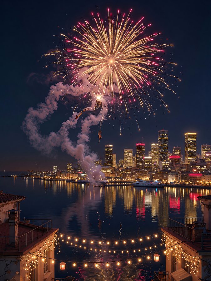 Skyline Fireworks Night — Fireworks City Night game art
