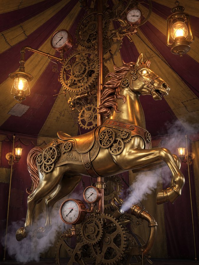 Clockwork Carousel — Steampunk Circus game art